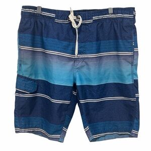 Kanu Surf Blue Stripped Swim Board Shorts - Men’s Small